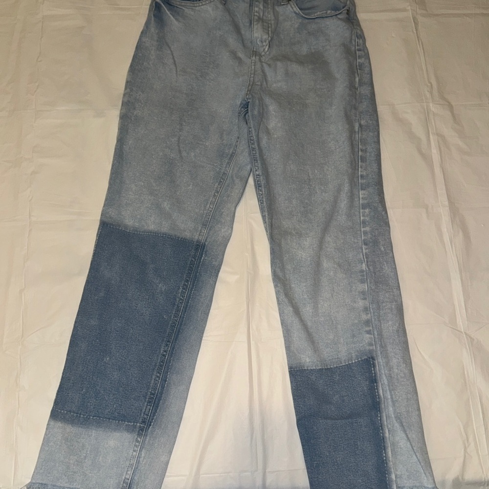 Indigo‎ Rein Gray Straight Leg Jeans with Patchwork Design